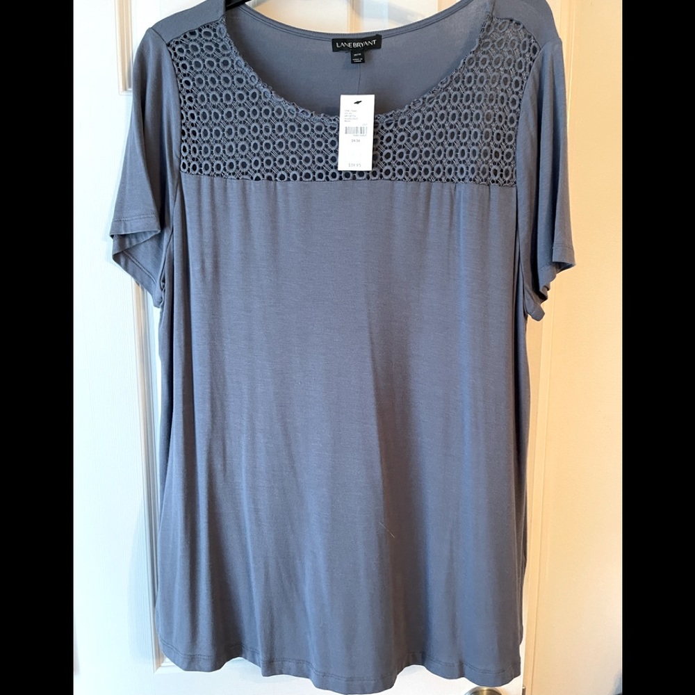 NWT LB Sz 14/16 blueish-grey with detailed lace neck.